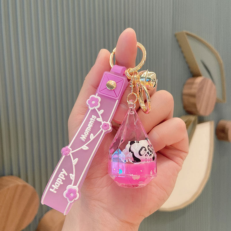 Panda Dun Dun Into The Oil Floating Key Chain Quicksand Bottle Liquid Acrylic Pendant Bag Pendant Cute Key Chain