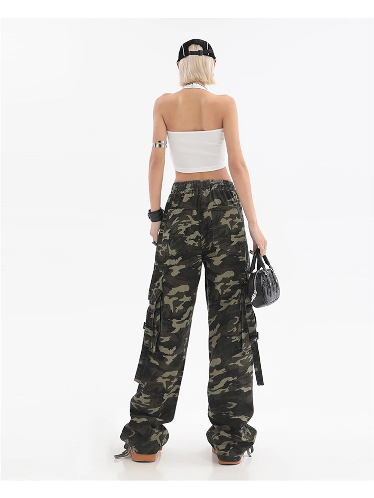 Women's Camouflage Pants Harajuku Jogger Streetwear 90s High Waist Pants Vintage Wide Leg Trousers Clothes