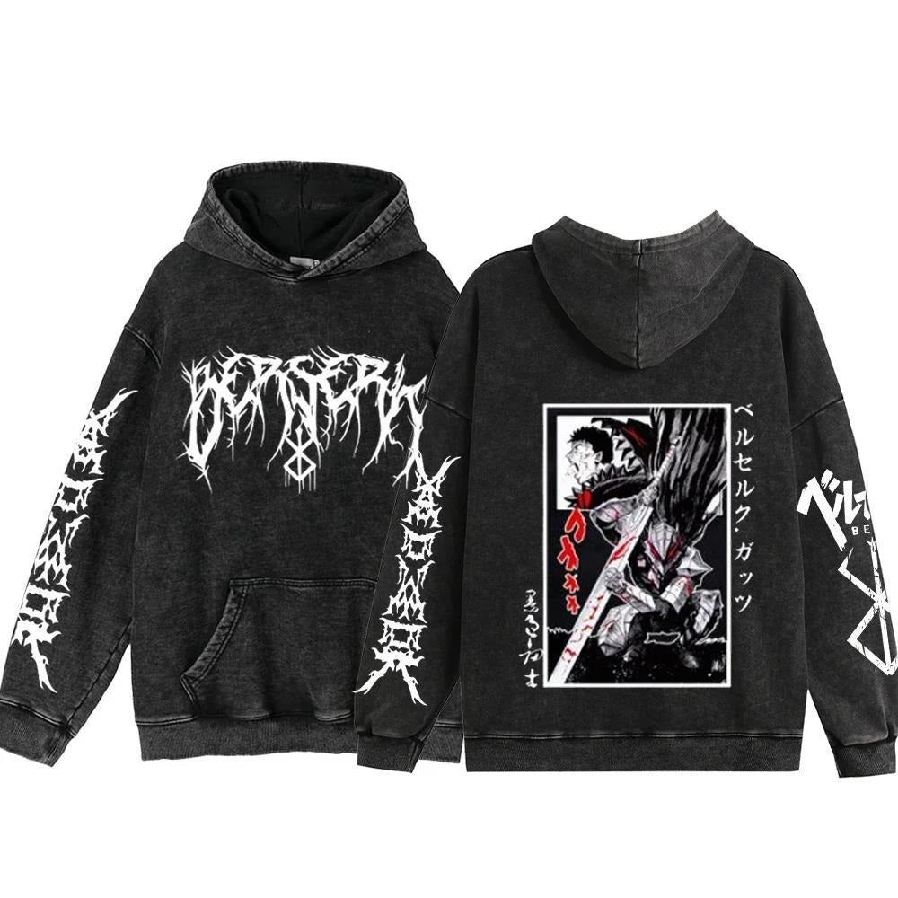 Streetwear Anime Hoodie Berserk Long Sleeve Hoodies Washed V