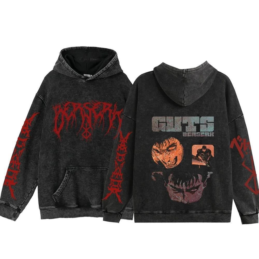 Streetwear Anime Hoodie Berserk Long Sleeve Hoodies Washed V