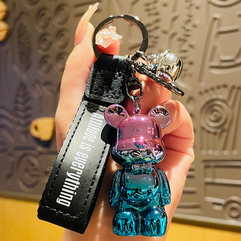 Cartoon Colorful Bow Tie Bear Key Chain Girls Fashion Cute Net Red Car Key Ornaments School Bag Pendant Key Chain