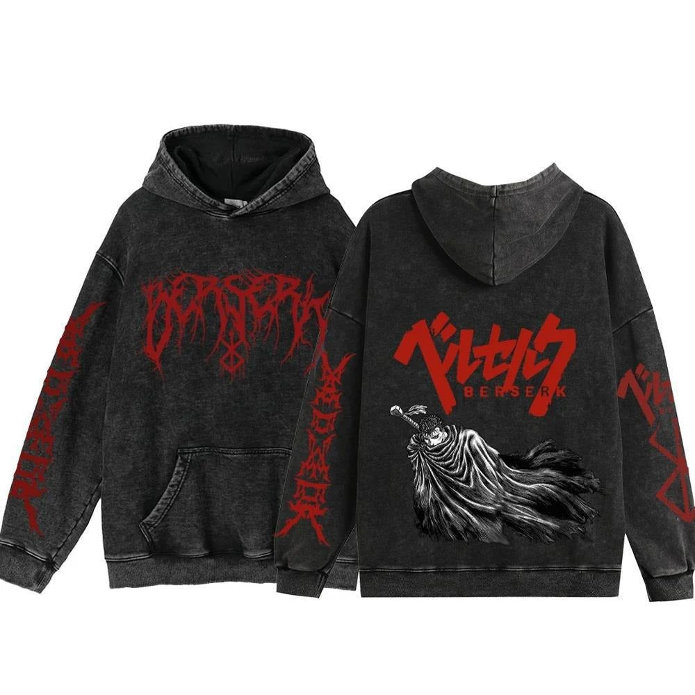Streetwear Anime Hoodie Berserk Long Sleeve Hoodies Washed V