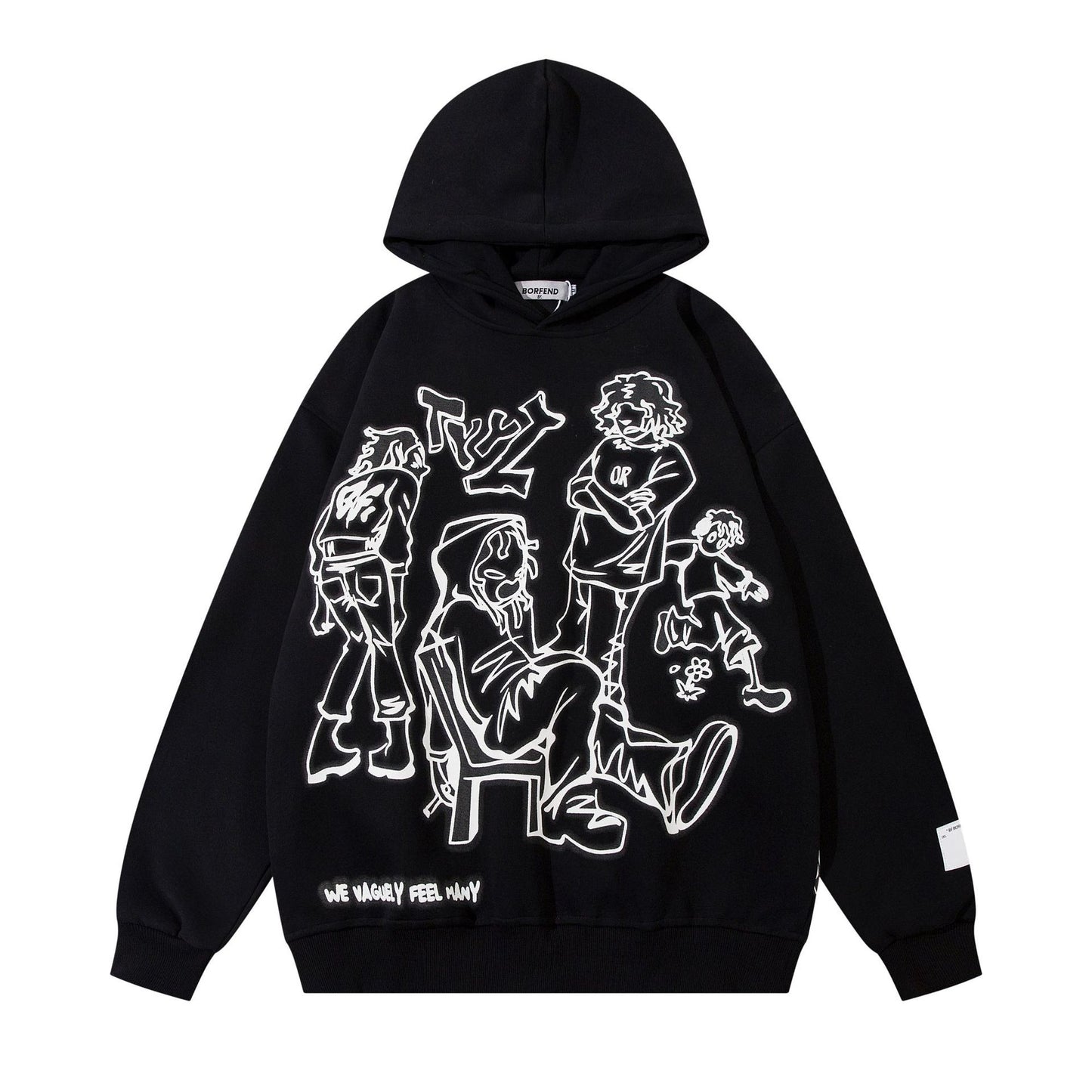 Graffiti Street Pink Casual Sports Hoodie Loose Cartoon Print Pullover Sweater