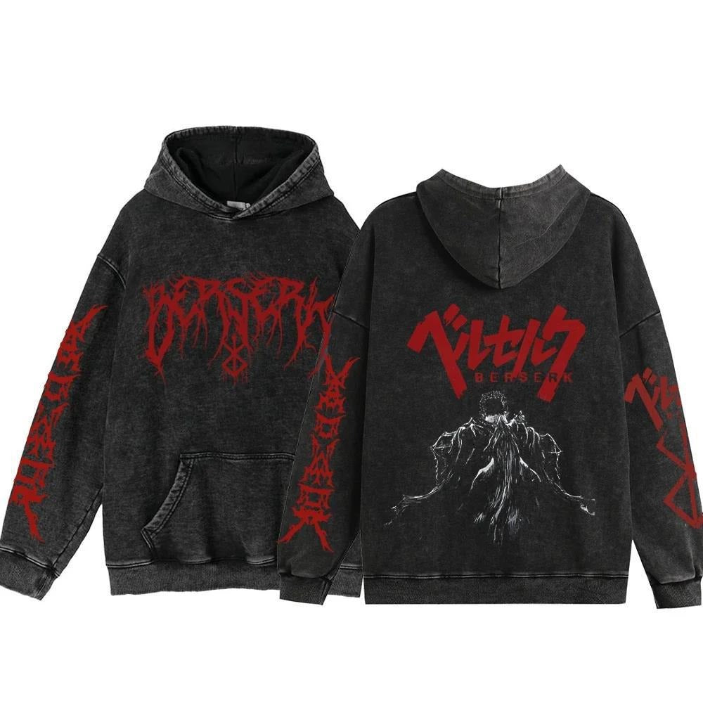 Streetwear Anime Hoodie Berserk Long Sleeve Hoodies Washed V