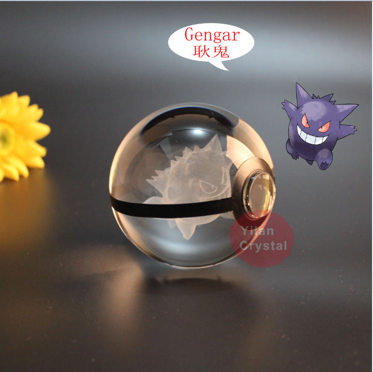Pokemon Crystal Ball 3D Pikachu Gengar Mew Mewtwo Lamp Base Pokeball Crystal Pokemon Glass Ball Figure Night Light Birthday Gift