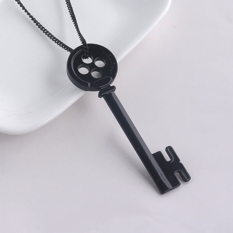 Movie Coraline Black Button Key Of The Secret Door Pendant Necklaces Halloween Gift