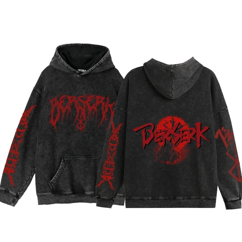 Streetwear Anime Hoodie Berserk Long Sleeve Hoodies Washed V