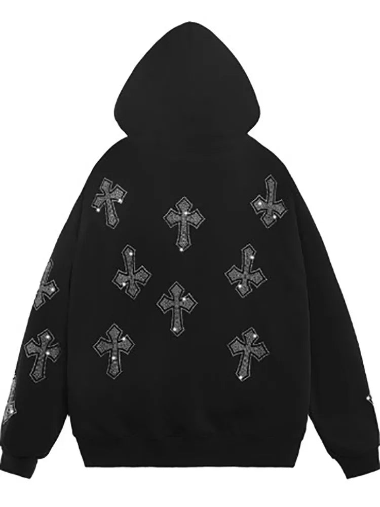 Men's Rhinestone Long Sleeve Zip Up Hoodie