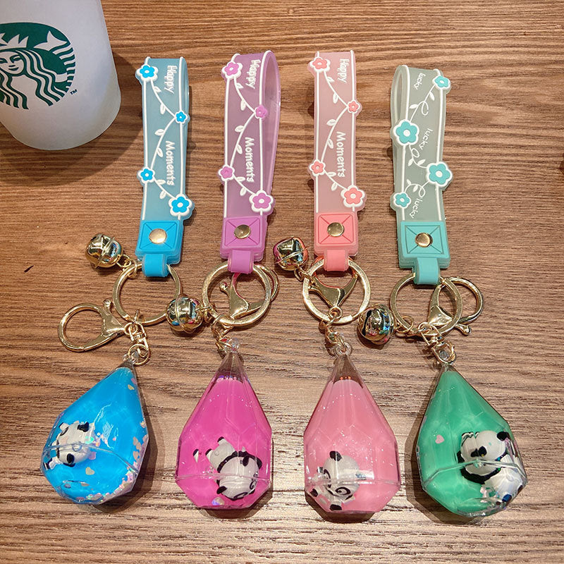Panda Dun Dun Into The Oil Floating Key Chain Quicksand Bottle Liquid Acrylic Pendant Bag Pendant Cute Key Chain