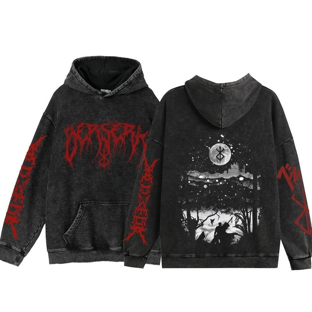 Streetwear Anime Hoodie Berserk Long Sleeve Hoodies Washed V