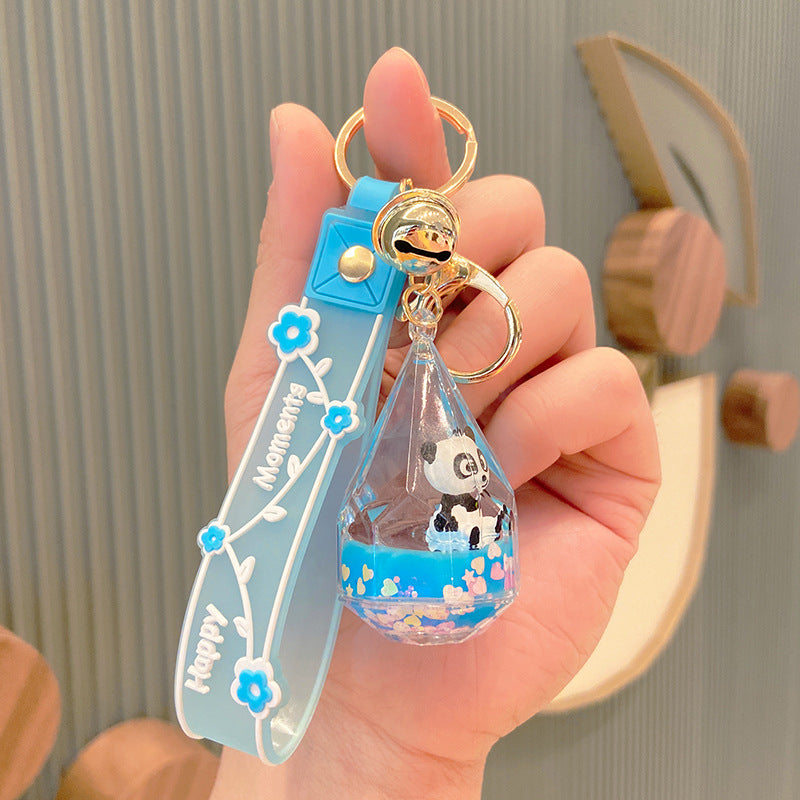 Panda Dun Dun Into The Oil Floating Key Chain Quicksand Bottle Liquid Acrylic Pendant Bag Pendant Cute Key Chain