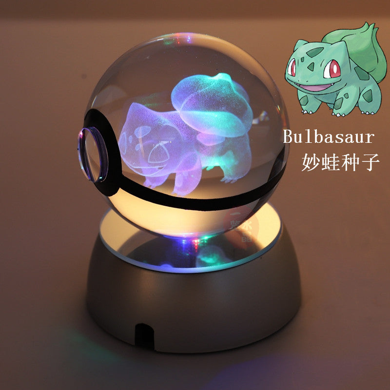 Pokemon Crystal Ball 3D Pikachu Gengar Mew Mewtwo Lamp Base Pokeball Crystal Pokemon Glass Ball Figure Night Light Birthday Gift