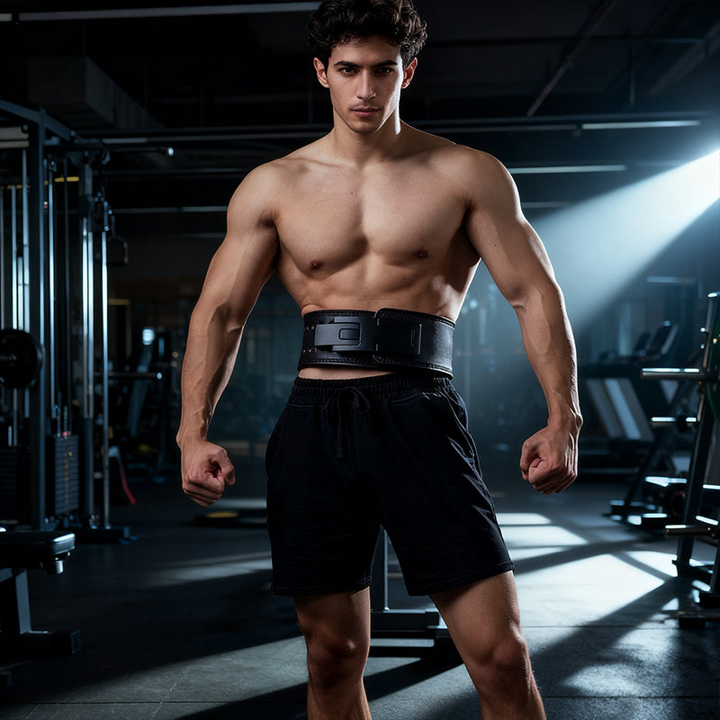Heavy-Duty Leather Weightlifting Belt - Firm Back Support for Squats & Deadlifts.