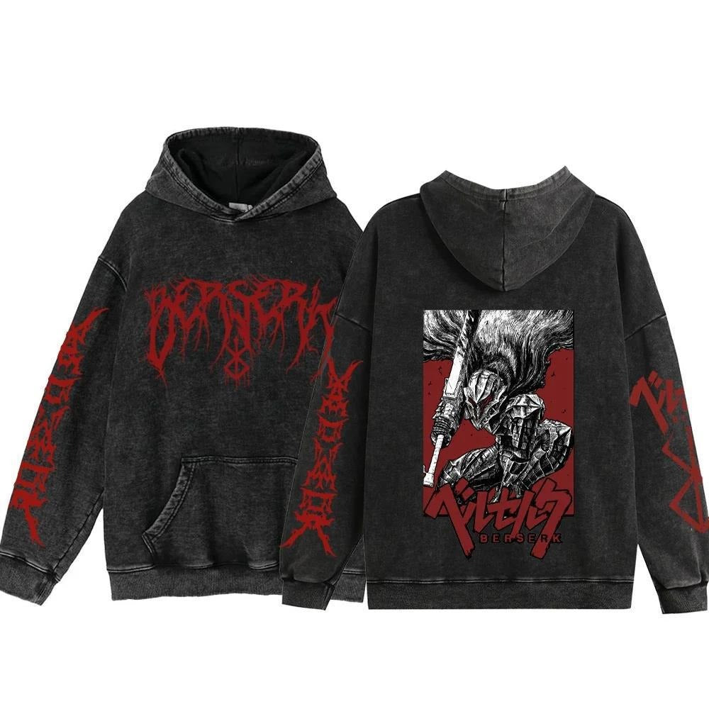 Streetwear Anime Hoodie Berserk Long Sleeve Hoodies Washed V