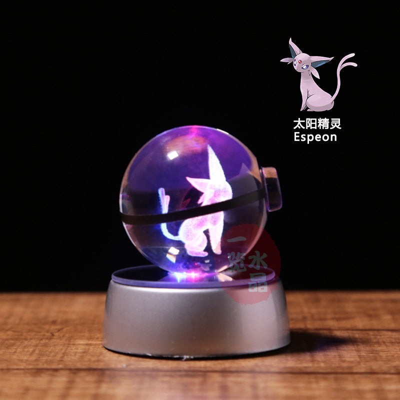 Pokemon Crystal Ball 3D Pikachu Gengar Mew Mewtwo Lamp Base Pokeball Crystal Pokemon Glass Ball Figure Night Light Birthday Gift