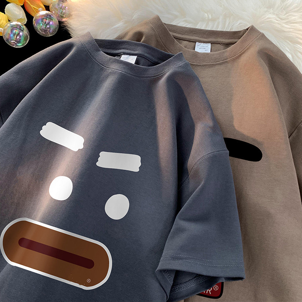 Casual Half Sleeve Oversized Couple Loose Easy To Match Clothes Short Sleeve