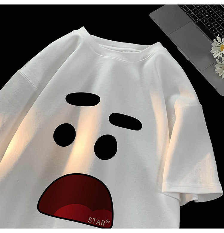 Casual Half Sleeve Oversized Couple Loose Easy To Match Clothes Short Sleeve