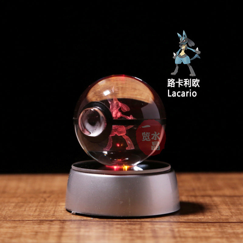 Pokemon Crystal Ball 3D Pikachu Gengar Mew Mewtwo Lamp Base Pokeball Crystal Pokemon Glass Ball Figure Night Light Birthday Gift