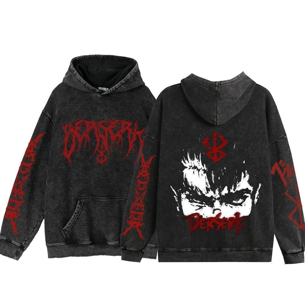Streetwear Anime Hoodie Berserk Long Sleeve Hoodies Washed V