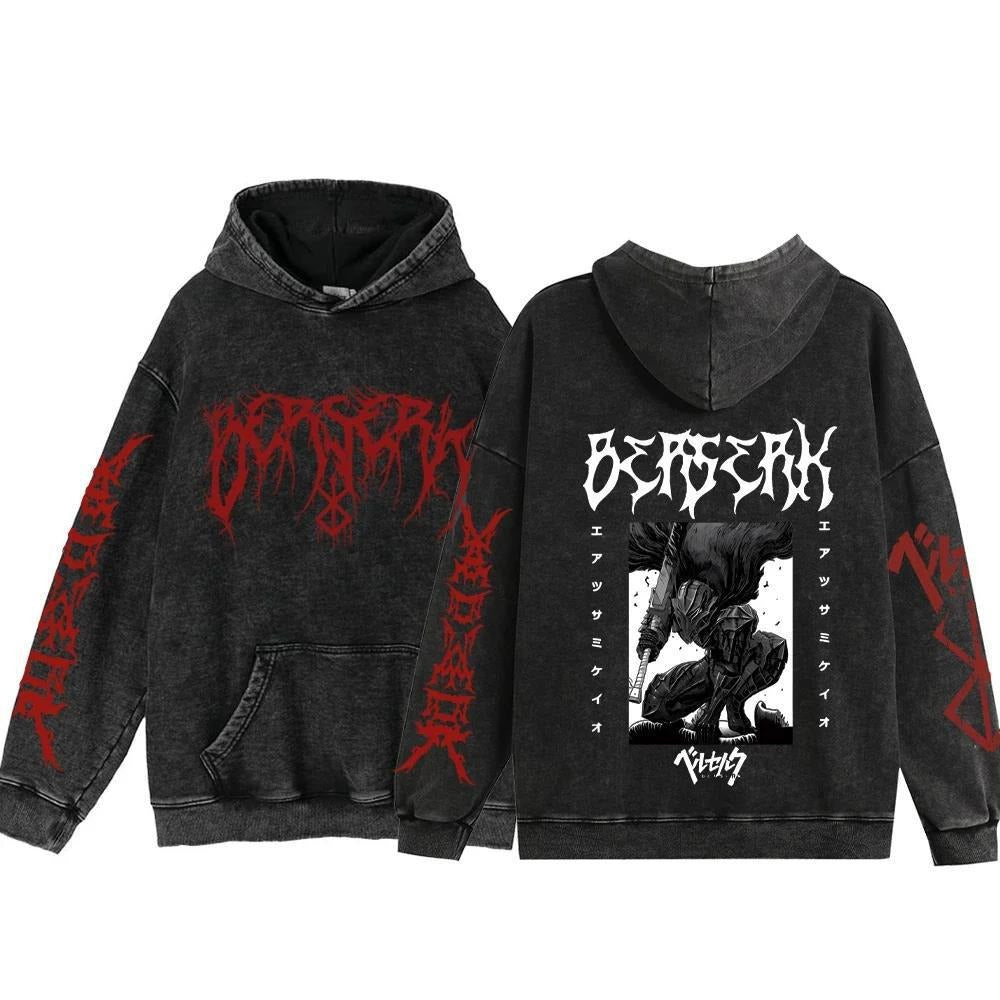 Streetwear Anime Hoodie Berserk Long Sleeve Hoodies Washed V