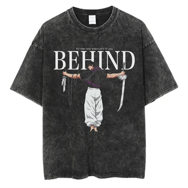 Anime Printed Streetwear Vintage Washed T-shirt Men Harajuku