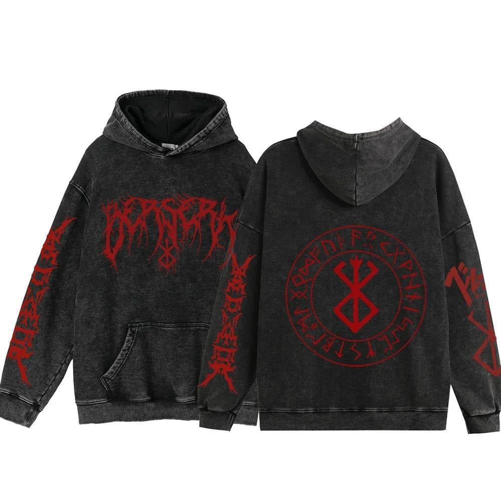 Streetwear Anime Hoodie Berserk Long Sleeve Hoodies Washed V