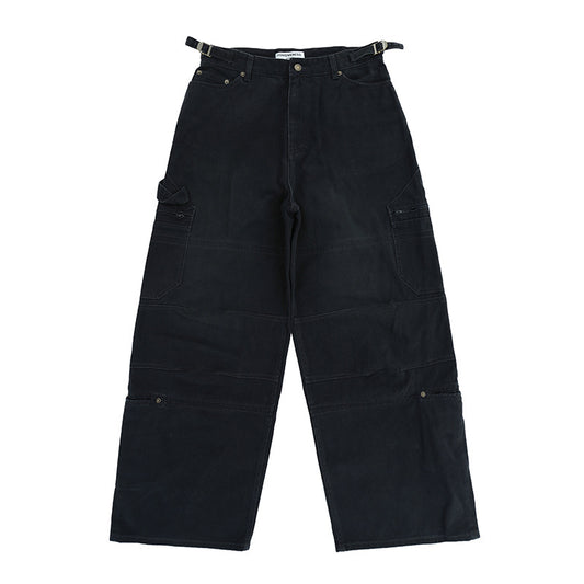 Men's  Loose Fit Wide Leg Washed Multi-Pocket Casual Workwear Jeans