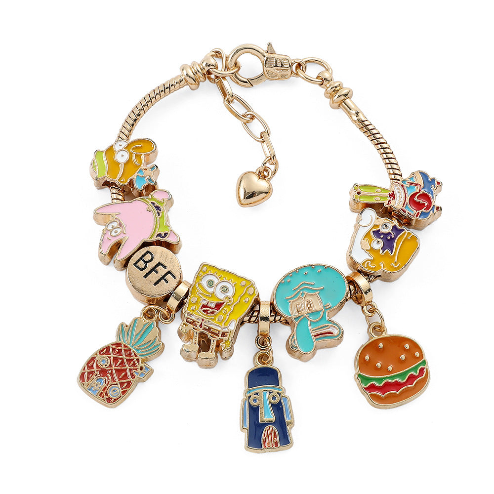 Cross-border Anime SpongeBob SquarePants DIY Beaded Bracelet with Loose Beads for Customizable Jewelry Accessories