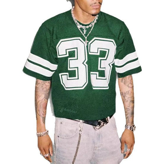 Summer Men's Mesh Sports Jersey T-shirt Round Neck Loose Fashion Street Wear Hip Hop Style Short Sleeve