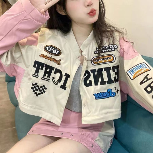 Locomotive Style Letter Embroidered Coat