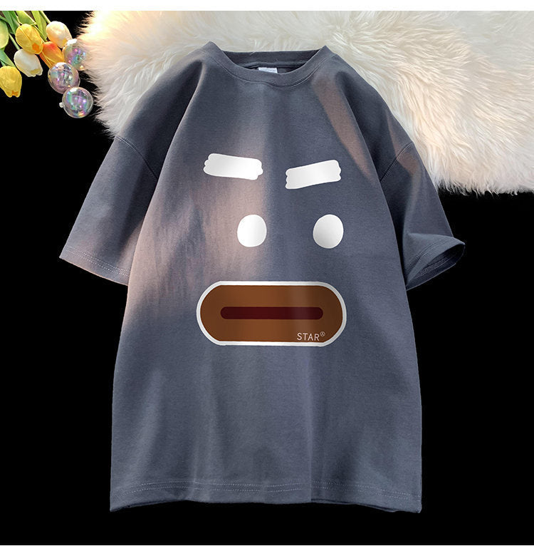 Casual Half Sleeve Oversized Couple Loose Easy To Match Clothes Short Sleeve