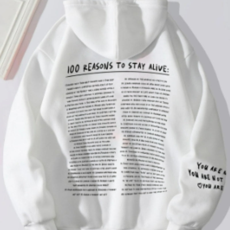 Large Size Fleece-lined Casual Letter Thread Drop-shoulder Sleeve Hooded Sweater