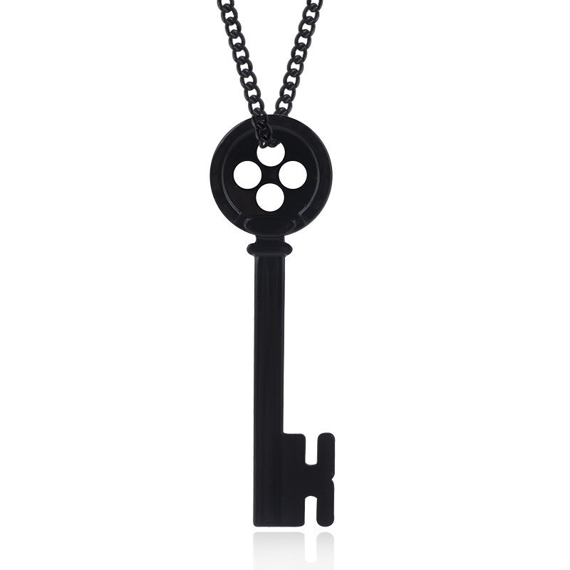 Movie Coraline Black Button Key Of The Secret Door Pendant Necklaces Halloween Gift
